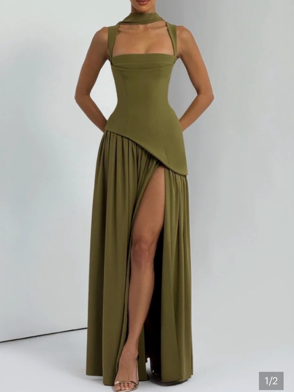 Babyboo Tullulah Maxi Dress with matching scarf- Deep Olive